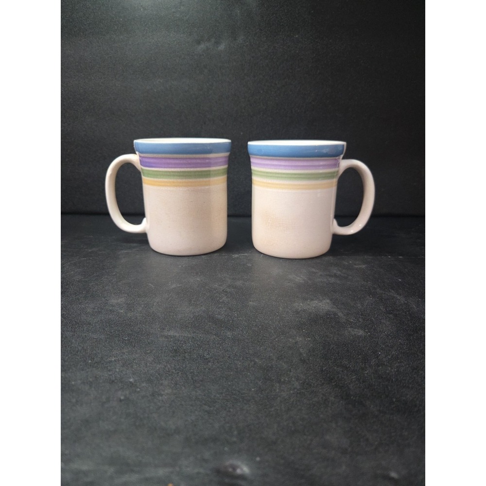 Gibson Candy Stripe Coffee Mugs, Set Of 2, Vintage Coffee Cups, Multicolor Rings